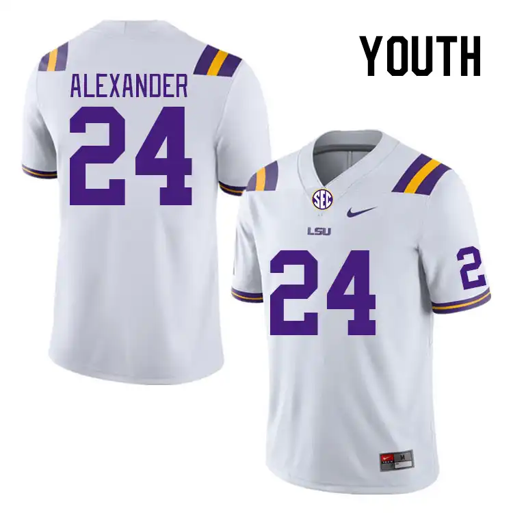 Youth LSU Tigers Zy Alexander #24 White NCAA Football Jersey